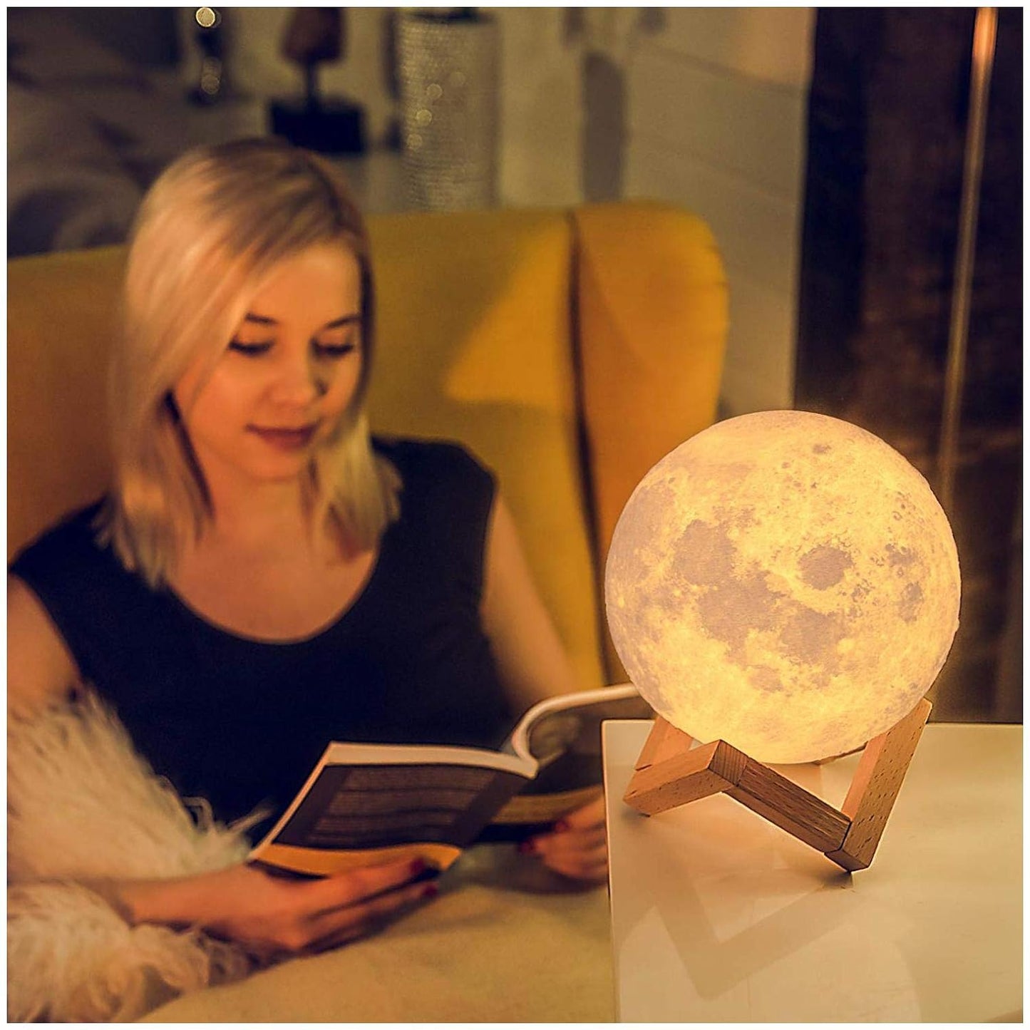 3D Moon Lamp with Wooden Stand (6 Inch)
