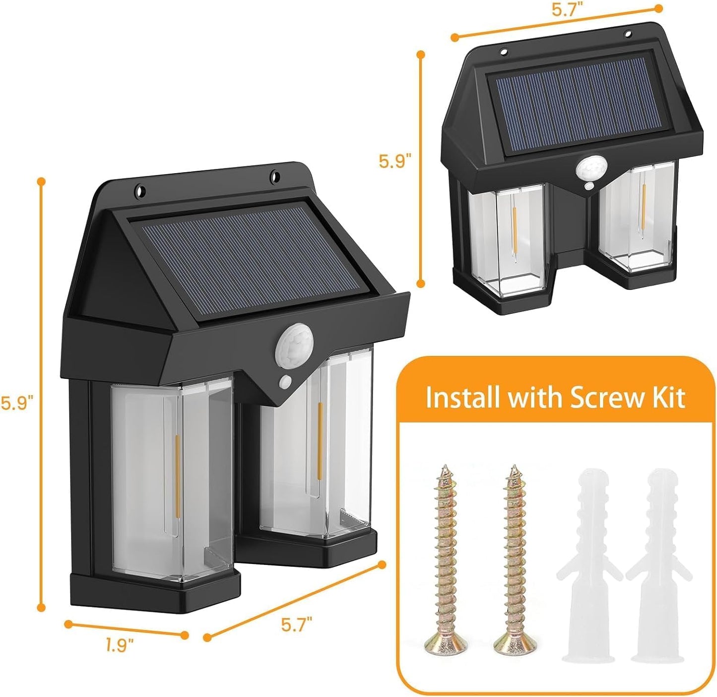 2 Bulb LED Solar Outdoor Garden Wall Light with Sensor (Pack of 2)